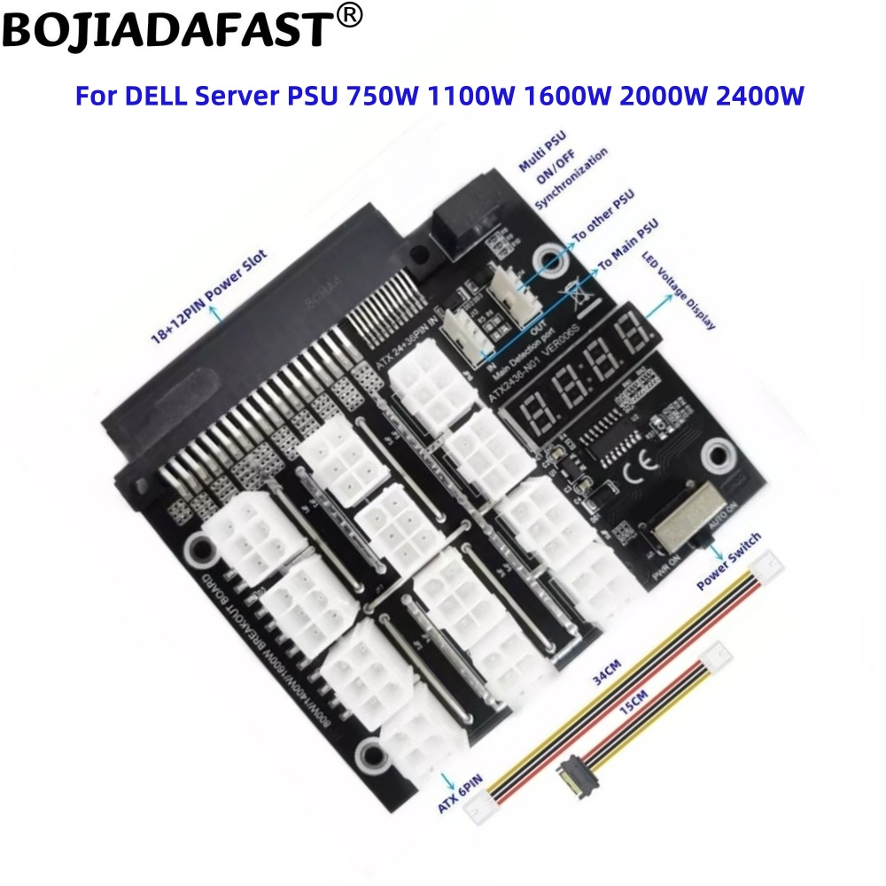 2400W Server Psu Breakout Board - 12 Portlu PCIE 6 Pin Konnektörlü